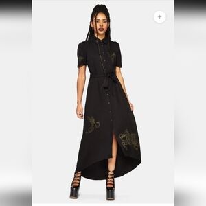 Disturbia 🕸 Isara Dragon Embroidered High Low Midaxi Shirt Dress Sz Us 10